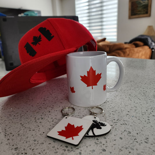 Canadian Pride Package - Hat, Mug, and Keychains with Canadian Flag Design