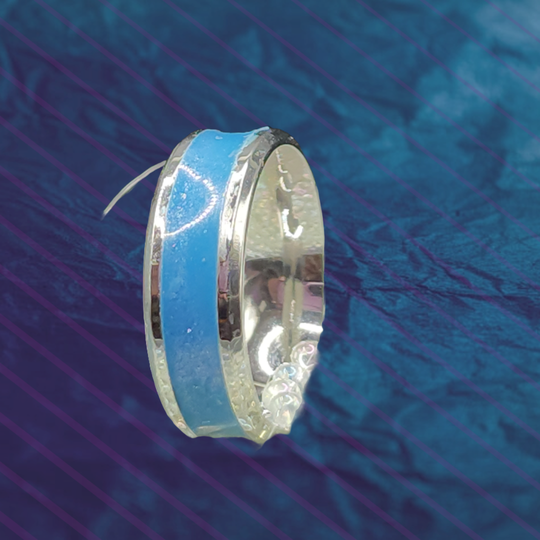 Stainless steel ring form with blue mica in resin - Devil n Dove Online