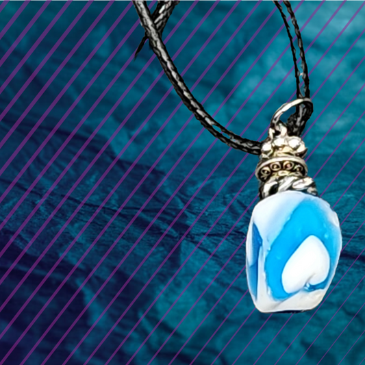 Blue hearted bead on a leather necklace - Devil n Dove Online