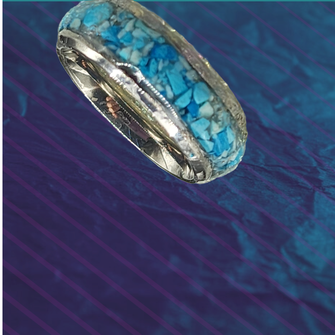 Turquoise stone in resin steel ring form size 8 - Devil n Dove Online