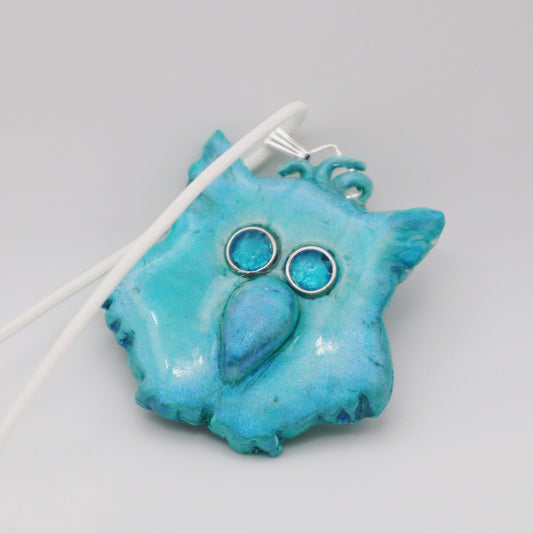 Azure Gleam Owl Ceramic Pendant - Devil n Dove Online