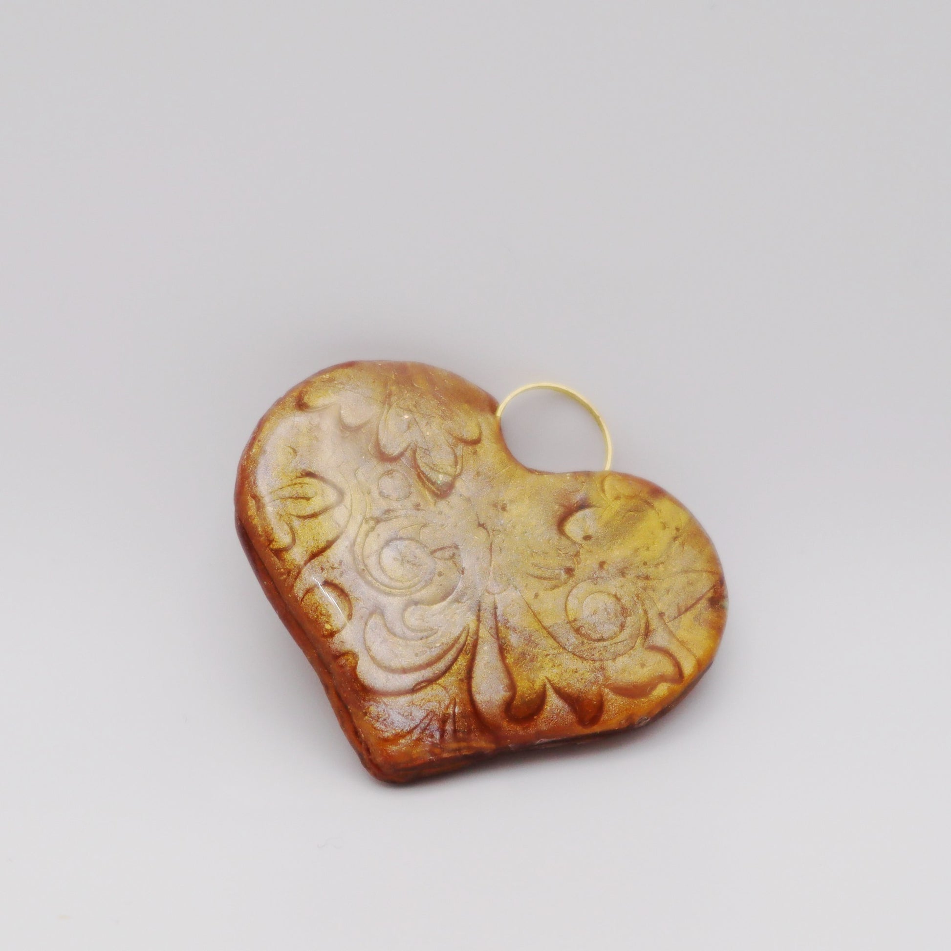 Golden Embossed Heart Pendant - Devil n Dove Online