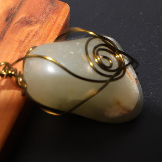 Handcrafted Wire Wrapped Polished Stone Pendant