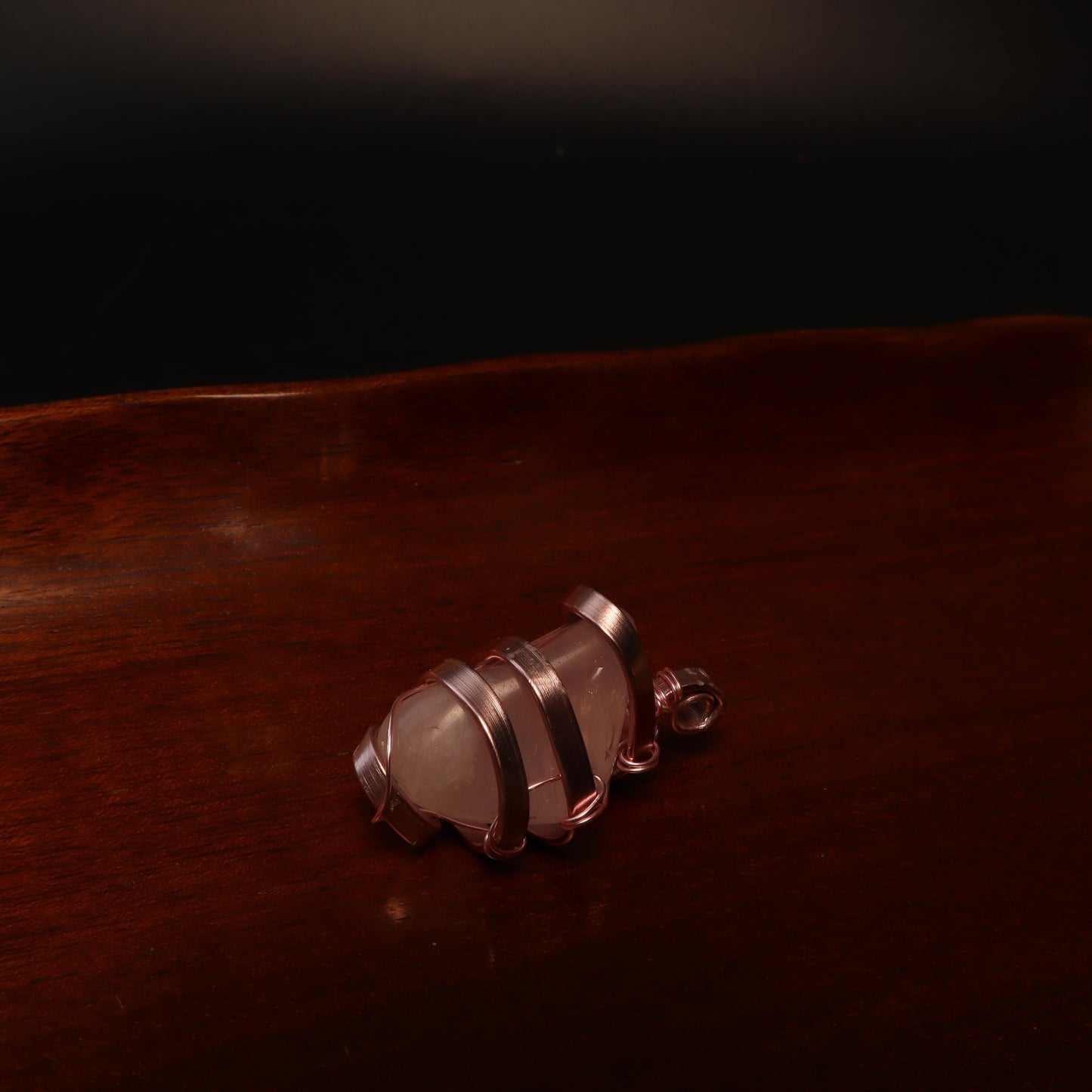 Rose Gold Coloured Wire Wrapped Pink Stone Pendant