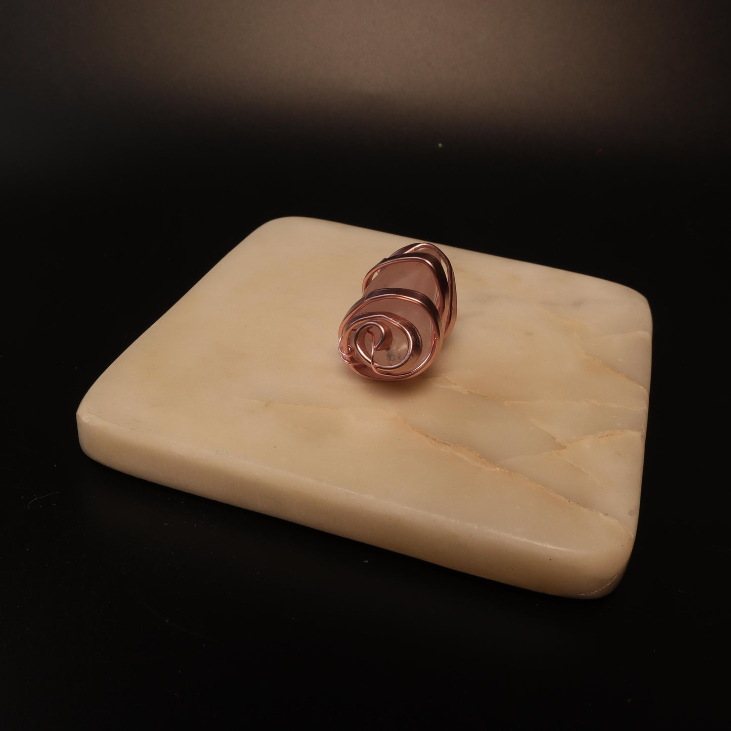 Rose Gold Coloured Wire Wrapped Pink Stone Pendant