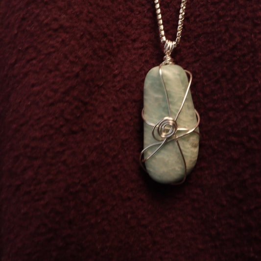 Wire Wrapped Green Stone Pendant