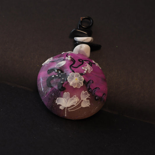 Polymer Clay Pendant with Floral Accents