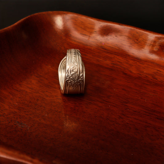 Handcrafted Silver-Plated Vintage Spoon Ring - Size 4 1/2, made from upcycled flatware with intricate design, perfect for elegant everyday wear