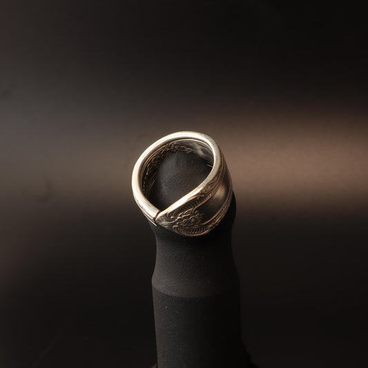 Handcrafted Silver-Plated Spoon Ring - Size 8, made from vintage flatware with intricate floral design, perfect for an elegant and timeless look