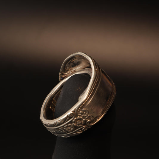 Handcrafted Silver-Plated Spoon Ring - Size 10, made from vintage flatware with a unique wraparound design, perfect for an elegant and timeless look.