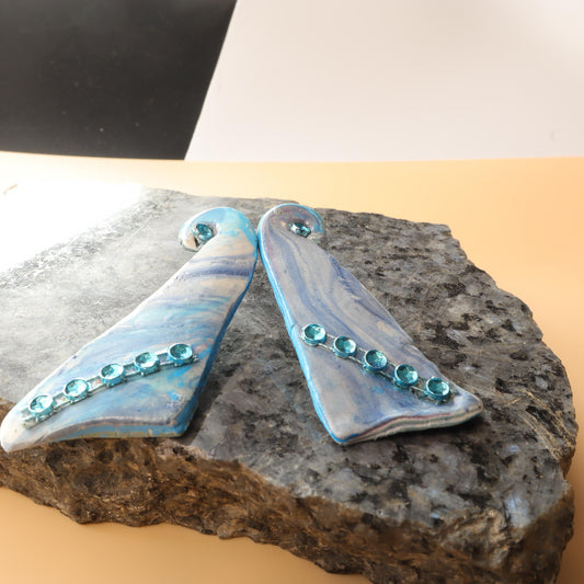 Handcrafted ocean breeze polymer clay earrings with rhinestone accents