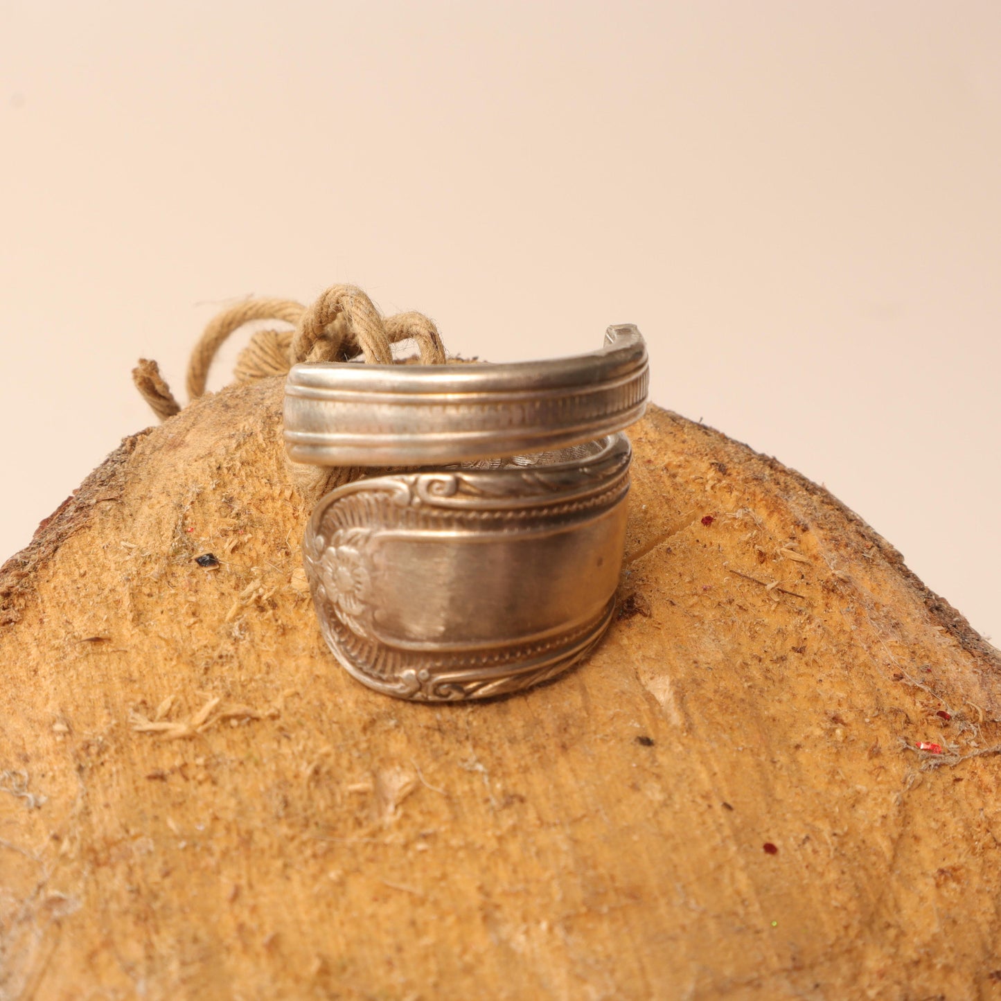 Unique size 7 silver-plated spoon ring made from vintage spoon handle