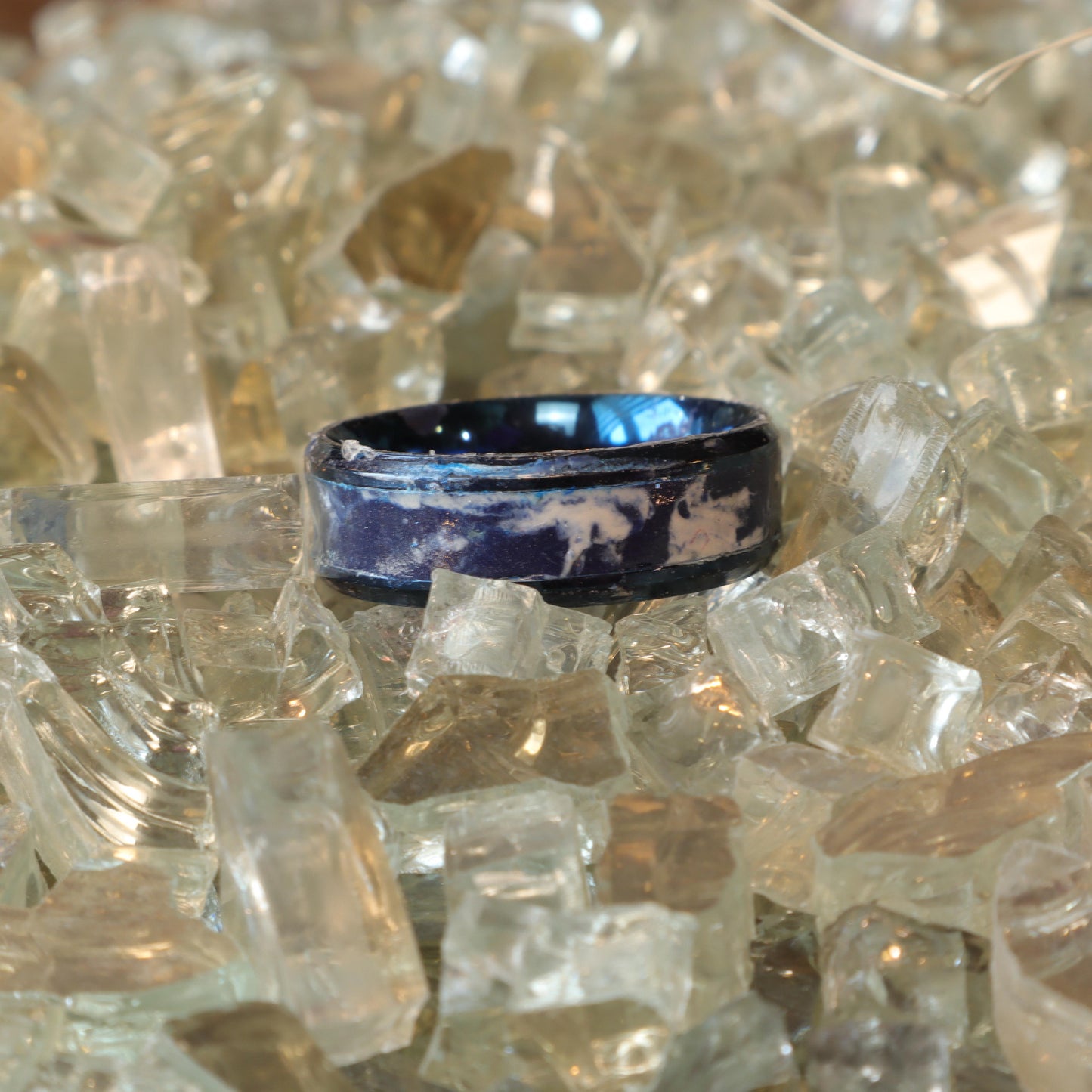 Oceanic Blue Polymer Clay Ring with Stainless Steel Core by Devil n Dove