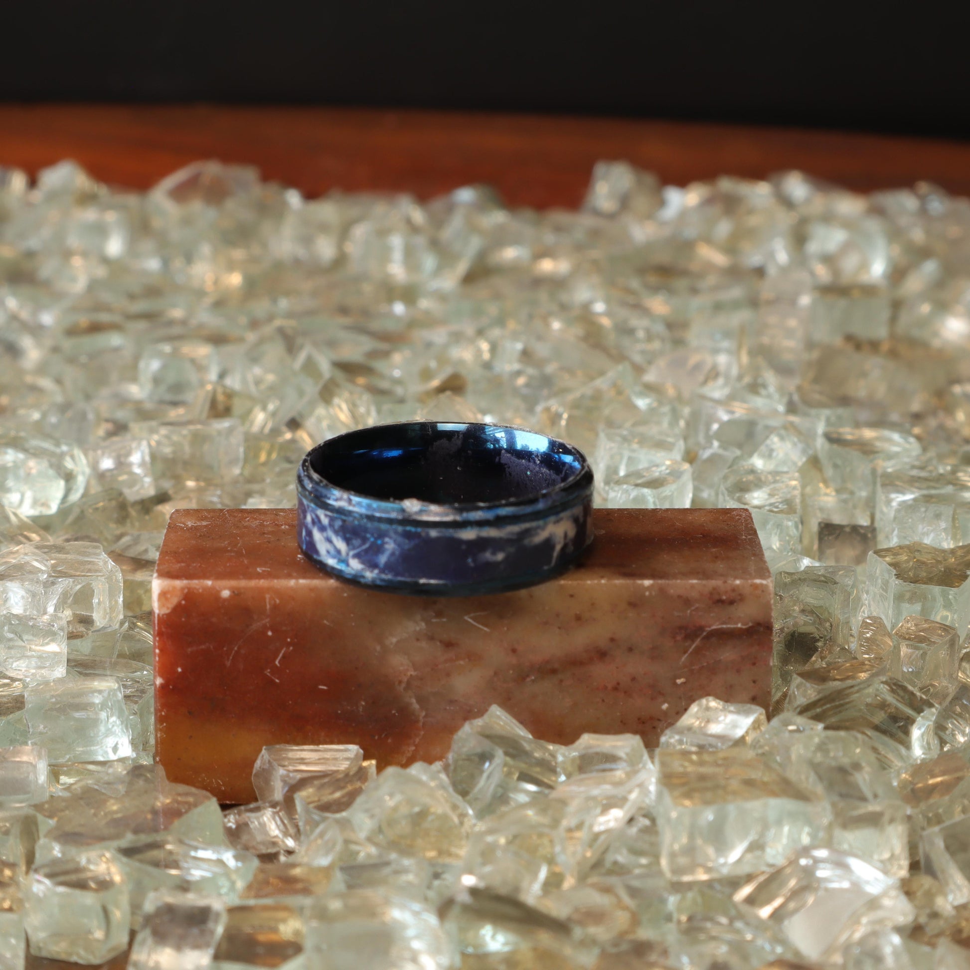 Oceanic Blue Polymer Clay Ring with Stainless Steel Core by Devil n Dove