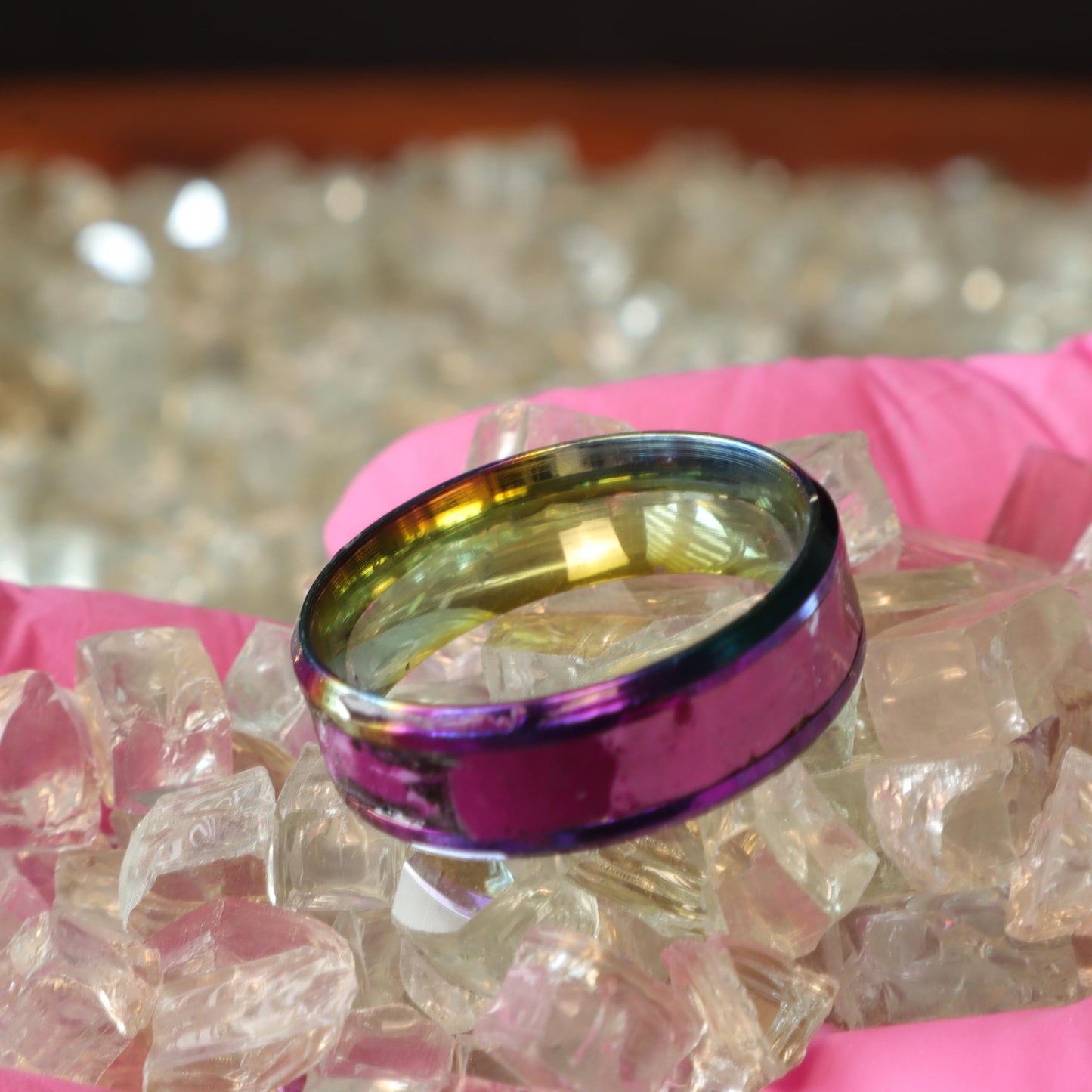 Iridescent Purple and Black Swirl Ring with Stainless Steel Core by Devil n Dove