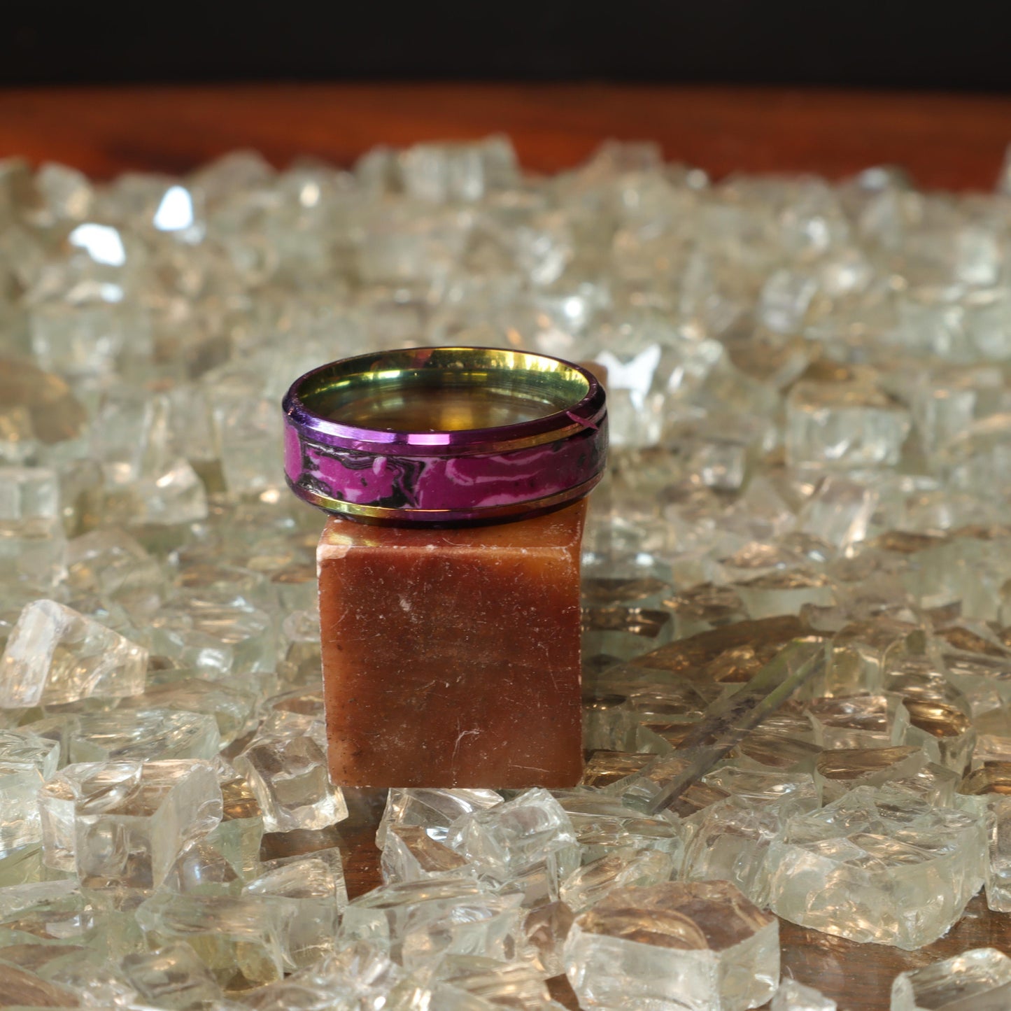 Iridescent Purple and Black Swirl Ring with Stainless Steel Core by Devil n Dove