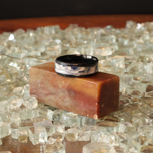 Tranquil Marble White and Black Ring with Stainless Steel Core by Devil n Dove, Size 10 1/2