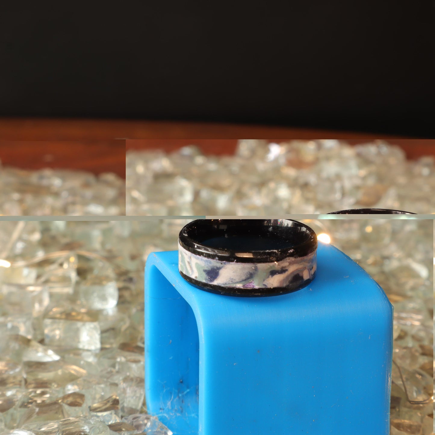 Tranquil Marble White and Black Ring with Stainless Steel Core by Devil n Dove, Size 10 1/2