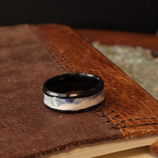 Tranquil Marble White and Black Ring with Stainless Steel Core by Devil n Dove, Size 10 1/2