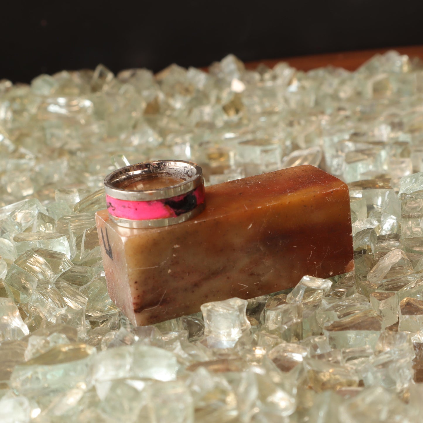 Blush Marble Polymer Clay and Stainless Steel Ring by Devil n Dove, Size 6 1/2