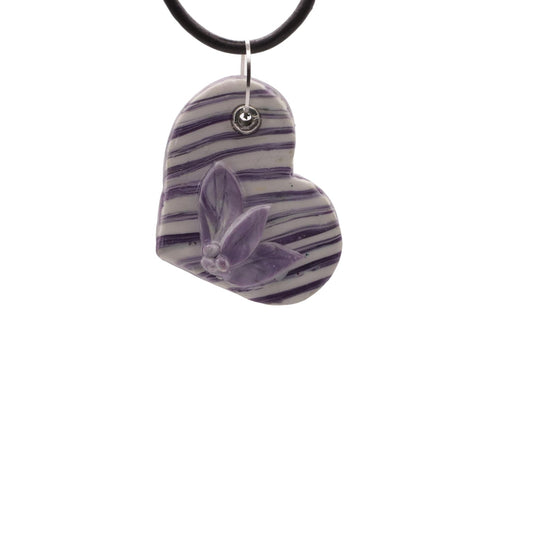 Lilac Lines: Handmade Polymer Clay Heart Pendant - Devil n Dove Online