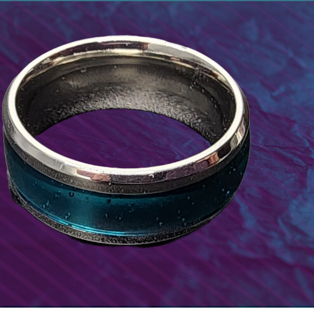 Stainless steel ring form with a Shiney teal instert - Devil n Dove Online