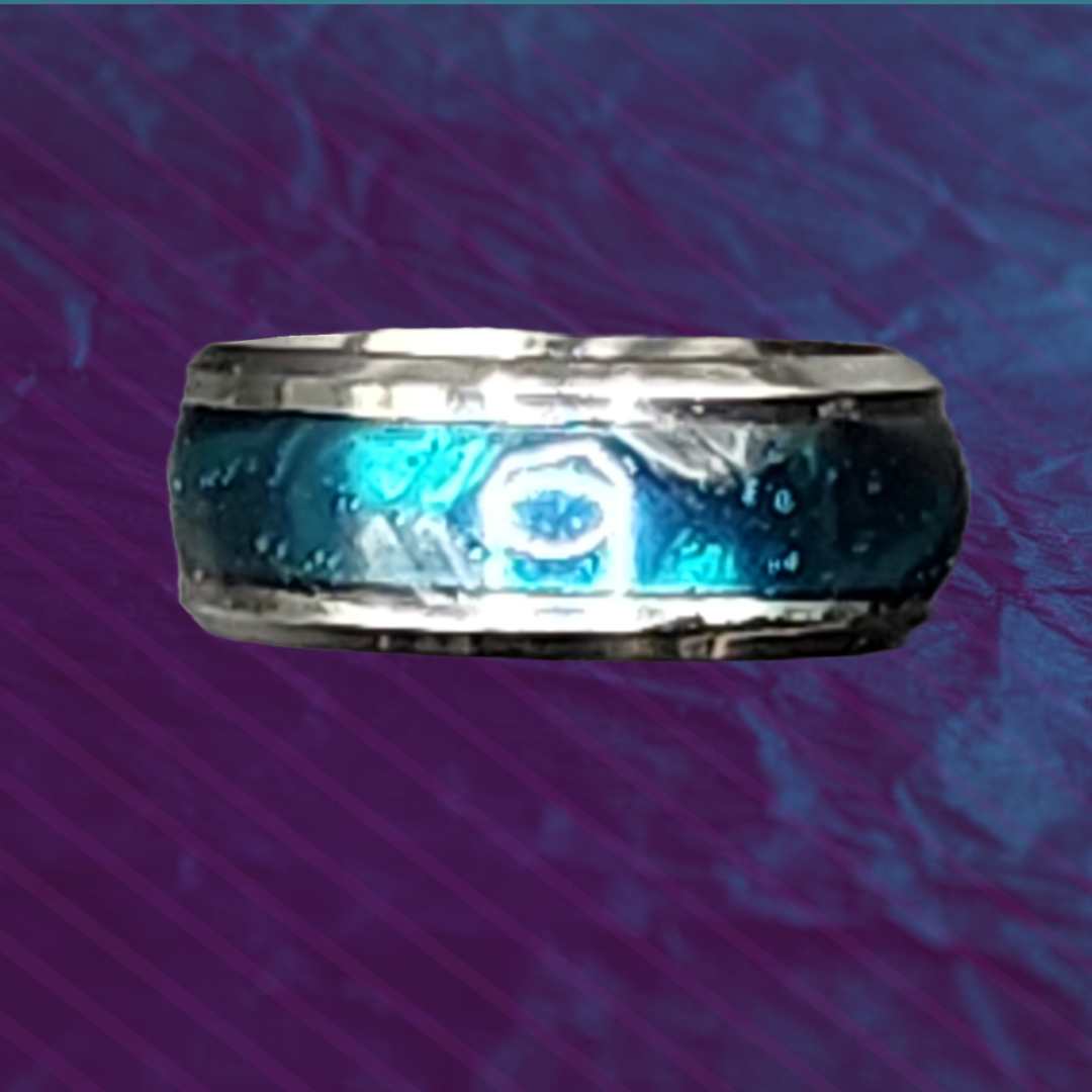 Stainless steel ring form with a Shiney teal instert - Devil n Dove Online