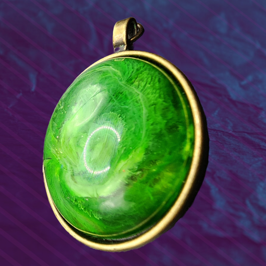 Green sea Pendant on a brass toned back