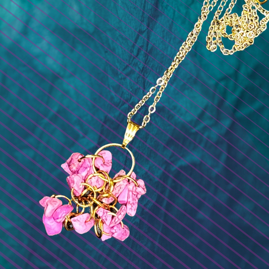 Stunning Pink Turquoise Necklace: 24" Gold-Colored Chain with Irregular Natural Stone Beads - Devil n Dove Online