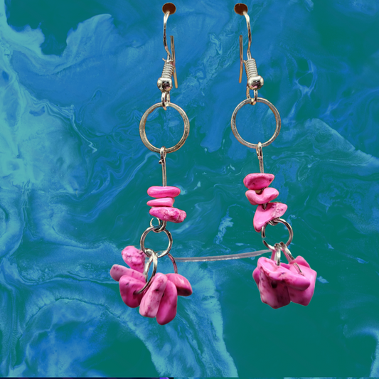 Pink and gold drop bead design earrings