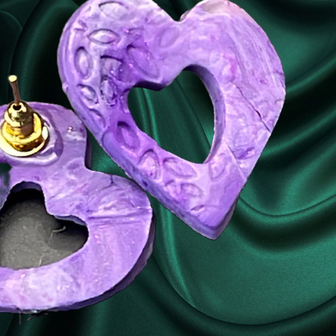 Amethyst Whispers - Handcrafted Polymer Clay Open Heart Earrings - Devil n Dove Online