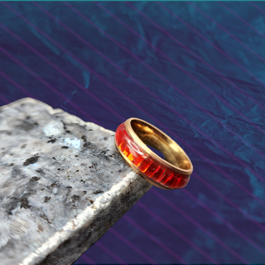 Stainless Steel ring Size 12 Gold form with inset red faux stone - Devil n Dove Online