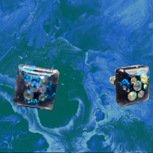 Aquatic Shimmer: Sequined Square Resin Earrings - Devil n Dove Online